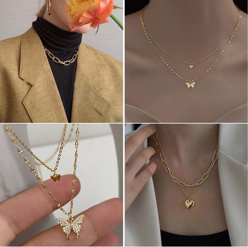 IFNODO 47pcs Gold Jewelry Set With 3 PCS Necklace, 11 PCS Bracelet,20pcs Hoop Stud Earrings,7pcs rings set For Women For Birthday Gifts - Image 3